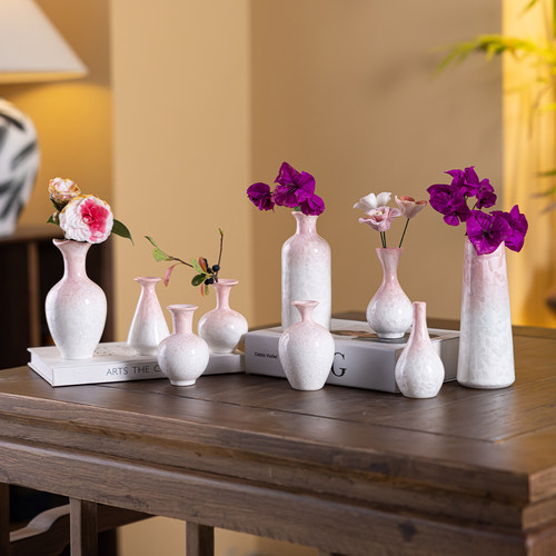 新品渐变结晶陶瓷小花插瓶