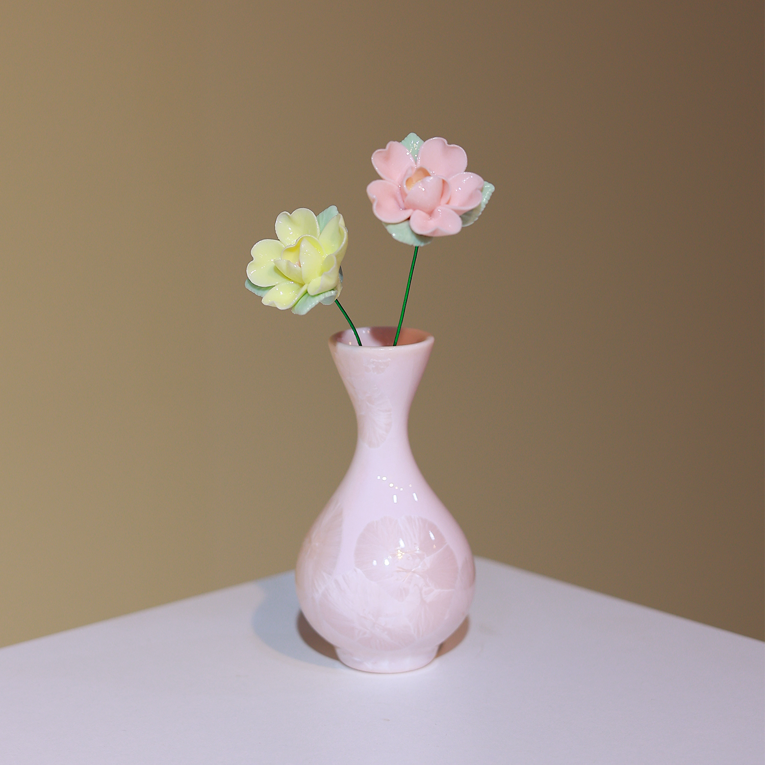 粉色小花瓶结晶冰晶瓷小净瓶搭配陶瓷花陶瓷花瓶女家居装造型摆件