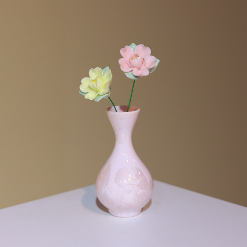粉色小花瓶结晶冰晶瓷小净瓶搭配陶瓷花陶瓷花瓶女家居装造型摆件