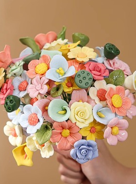 景德镇陶瓷玫瑰花枝仿真花永生花束插花瓶手工DIY摆件装饰礼品