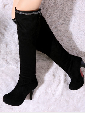 缺码处理 特价 绒面高跟高筒蓝色靴子蓝色女靴大码女靴 40 41 YDA