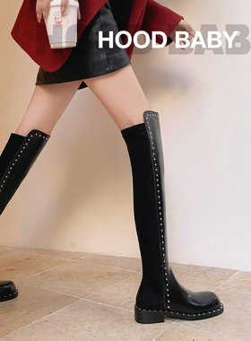 过膝秋冬款女鞋高筒长靴圆头方跟皮靴真皮女靴MKMK