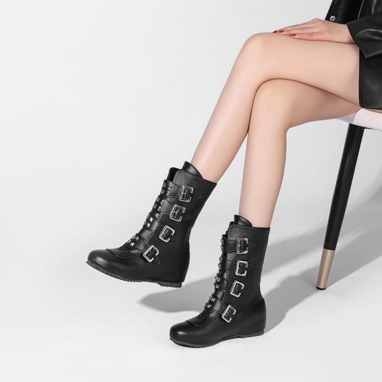 圆头平底低跟棕色大码女靴