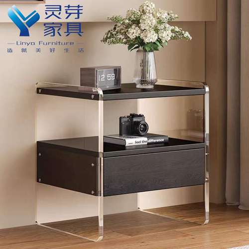 新款亚克力悬浮床头柜网红极简收纳柜卧室组装床边柜智能储物柜