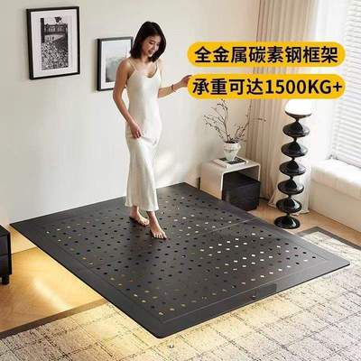 新款碳素钢悬浮床架意式极简无床头齐边小户型碳素钢悬浮床