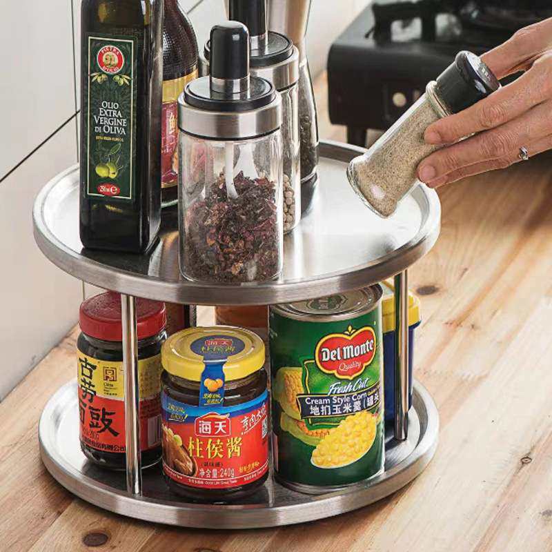 不锈钢双层旋转置物架  调味瓶调料架收纳盘 圆形收纳架双层转盘,鲜花速递/花卉仿真/绿植园艺,割草机/草坪机,淘宝优惠券,粉丝福利购,淘宝优惠卷
