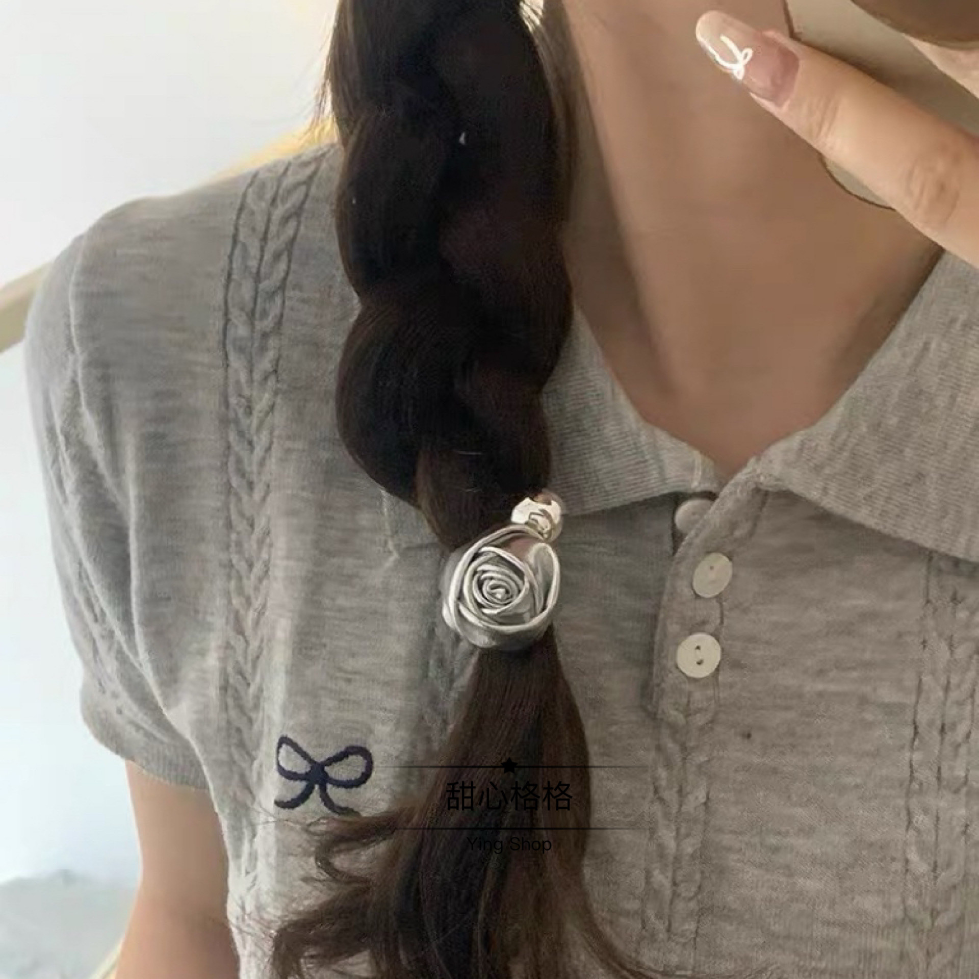 英伦银玫瑰~超飒小花朵发圈