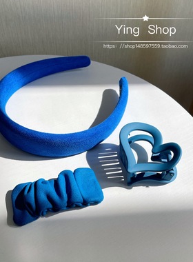 超显白~克莱因蓝色系发箍发夹法式发饰韩国发箍发卡高级感发圈