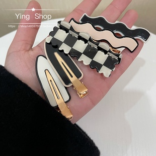 棋盘格发夹侧边无痕发卡女刘海卡子一字夹鸭嘴夹儿童网红夹子头饰