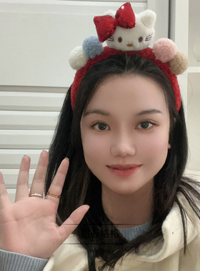 甜心舒适甜美～新年卡通可爱红色小猫洗脸发箍女发卡毛绒头箍发饰