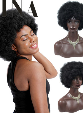 BINA hair  natural curl afro wigs 黑色蓬松小卷爆炸跨境女假发
