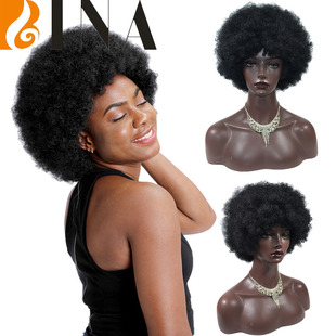 BINA hair  natural curl afro wigs 黑色蓬松小卷爆炸跨境女假发
