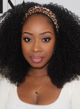 afro kinky curly no lace wig黑色中分小卷齐肩女蓬松爆炸假发套