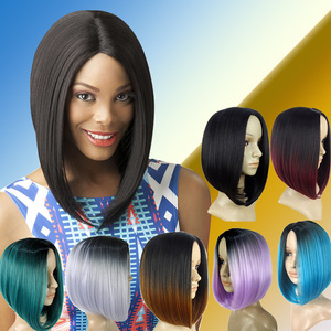 时尚欧美假发女中分无刘海修脸波波头黑色齐肩短直发假发女 bobo