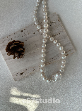 c57原创设计项链大巴洛克爱迪生珍珠项链纯银锁骨链