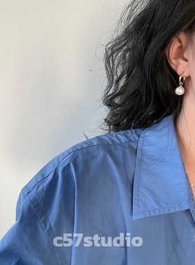 c57水晶天然巴洛克珍珠耳环耳扣银镀金18k