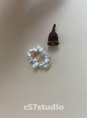 c57studio天然珍珠不规则弹力戒指淡水珍珠