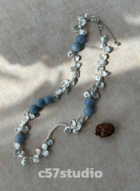 c57studio天然蓝色石淡水珍珠keshi不规则巴洛克手链小众设计项链