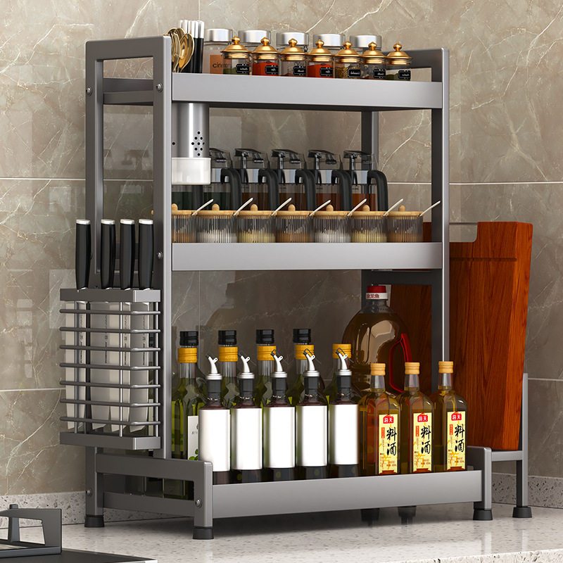 厨房调料置物架台面多功能刀架调味料盐调味瓶罐收纳架枪灰色
