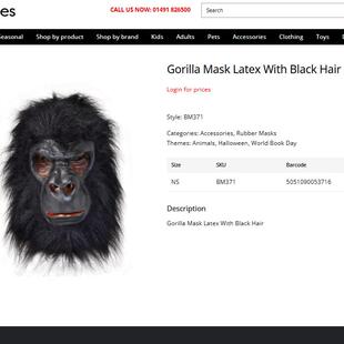 #成人软胶黑猩猩带毛发头套2款 Gorilla Mask Latex With Black