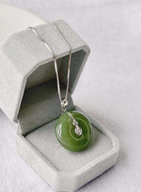 银杏叶爱心纯银吊坠项链和田玉