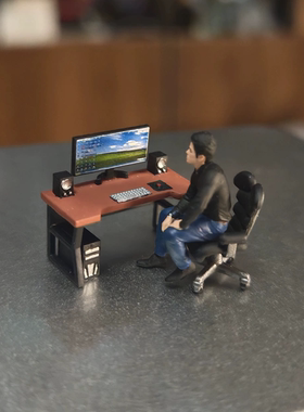 1/64电脑桌 电竞桌椅模型  微缩场景摆件