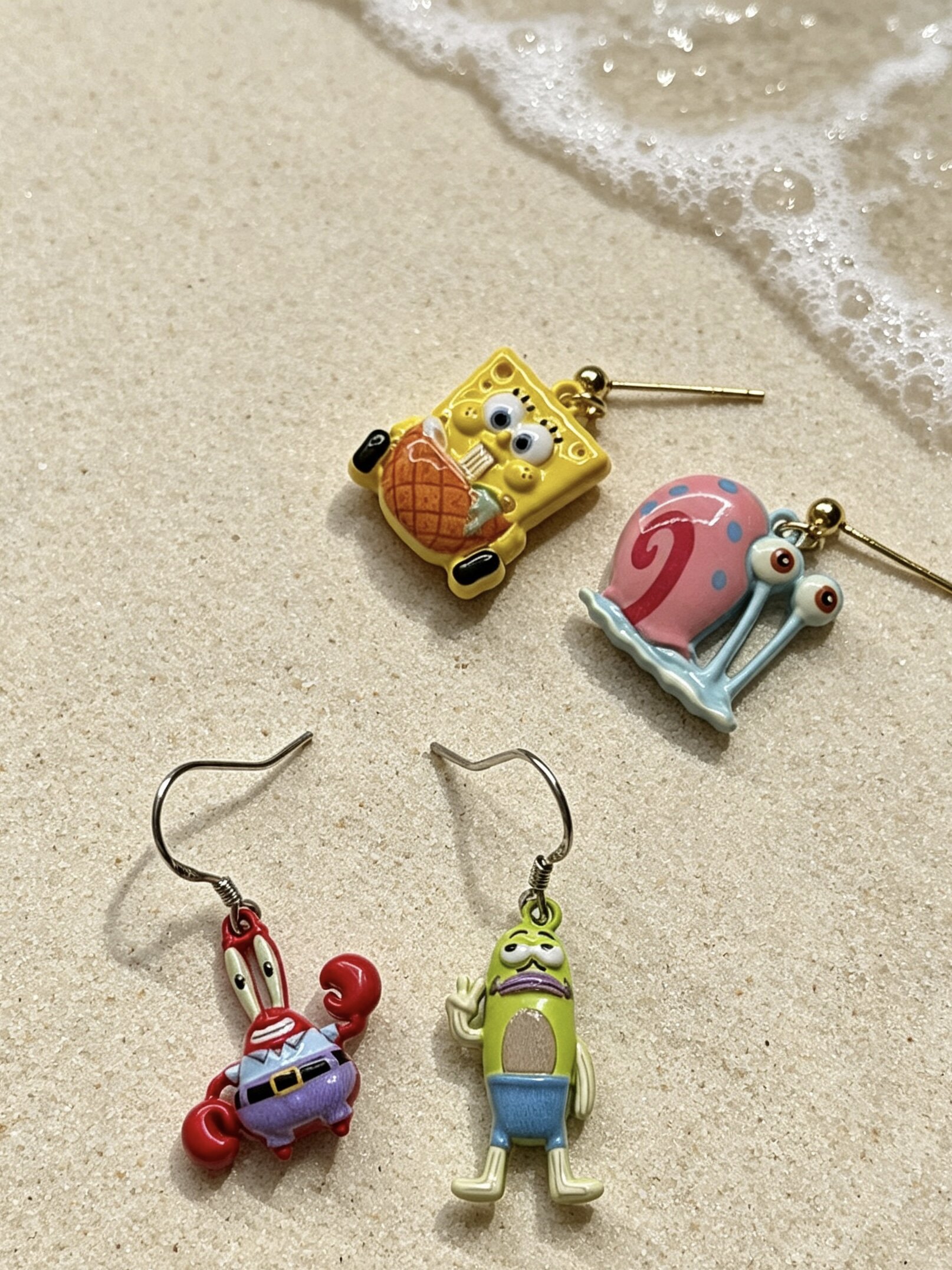 「比奇堡趣闻」海绵宝宝小蜗蟹老板丑鱼可爱不对称个性耳钉纯银