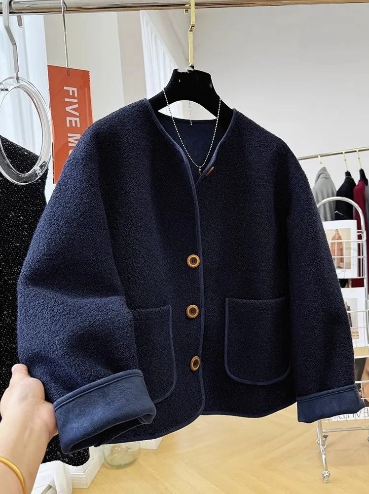 2025秋冬新款韩版百搭宽松显瘦夹克羊羔绒皮毛一体圆领短款外套女,女装/女士精品,毛呢外套,淘宝优惠券,粉丝福利购,淘宝优惠卷