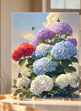 绣球花 数字油画DIY填充花卉装饰画2025年新款客厅卧室填色挂画