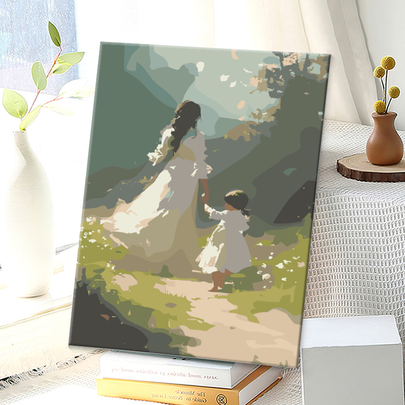 diy数字油画涂色母女风景家居摆件装饰挂画肌理油彩丙烯颜料画笔