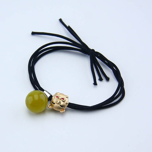 天然岫玉金属佩奇款橡皮筋女扎头韩国头绳饰品网红头饰耐用发圈