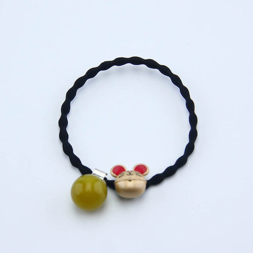 推荐爆款岫玉珠单头皮筋大圆球单球发绳天然玉石老鼠发圈发饰