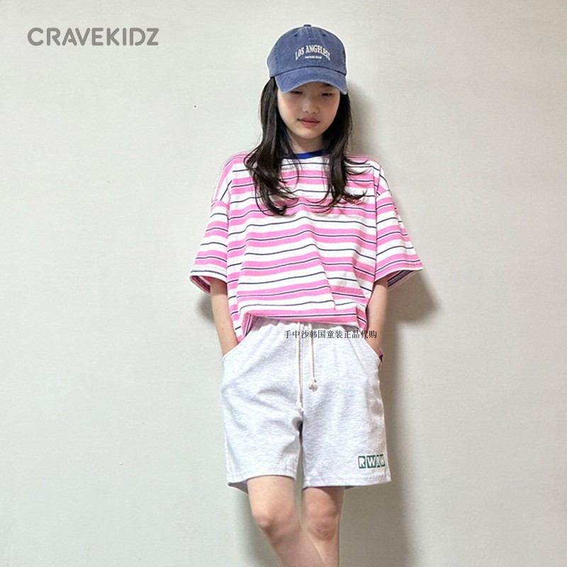 韩国童装女大童条纹T恤纯棉上衣2025夏季女孩青少年打底衫内衫潮