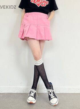 韩国进口童装女大童中大童百褶裙超短裙防走光女生半身裙夏季粉色