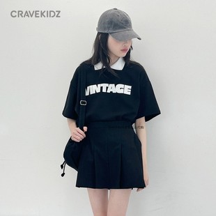 纯棉青少年 韩国童装 女大童POLO领短袖 纯棉T恤上衣运动衫 时尚