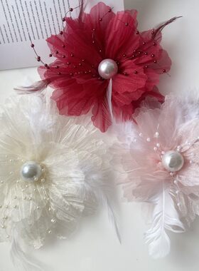 实拍图羽毛欧根纱花朵