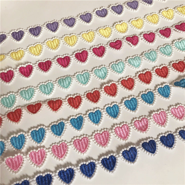 新品彩色涤纶花边服装辅料可爱心型小花配饰衣帽裙DIY手工材料