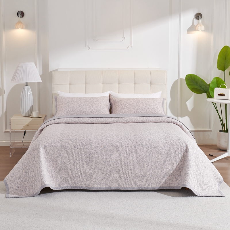 韩式纯棉斜纹小碎花双面用加厚绗缝夹棉床单四季通用床盖三件套