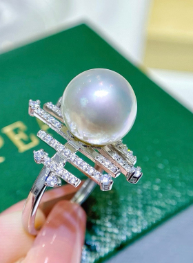S925纯银珍珠戒指，10-11mm天然淡水珍珠正圆极光戒指
