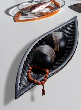 地中海装饰水果盘槟榔造型托盘样板客厅玄关创意黑色树脂网红摆件