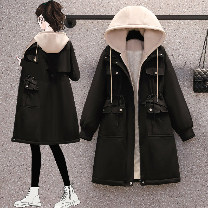 胖MM大码2025年新款港风加绒宽松简约工装棉衣棉服外套女200斤冬