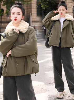 胖MM大码女装2025年冬季新款棉服加绒帅气老钱风夹克宽松棉衣外套