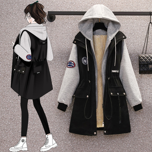 帅气拼接加绒宽松减龄棉衣棉服外套200斤 2024年新款 胖MM大码 女装