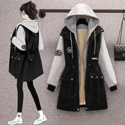 胖MM大码女装2024年新款帅气拼接加绒宽松减龄棉衣棉服外套200斤