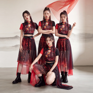 国潮风年会舞蹈演出服爵士舞服装kpop女团打歌服表演套装成人新款