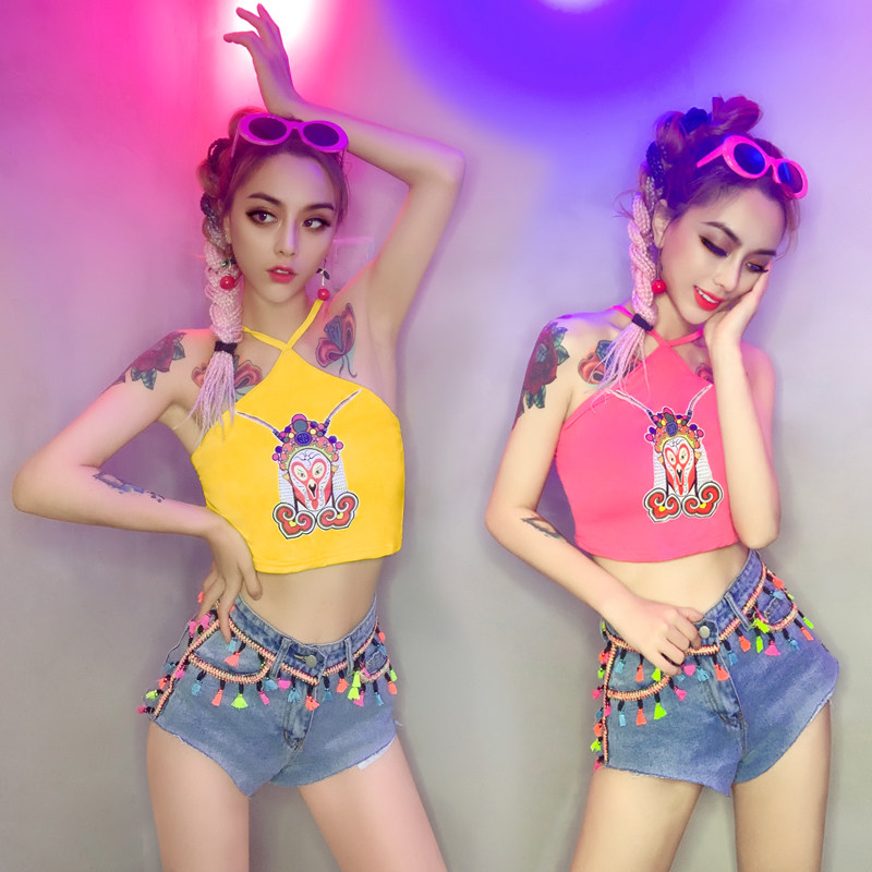 促销舞依芭酒吧ds演出服新款套装吊带短上衣牛仔短裤性感dj舞台装