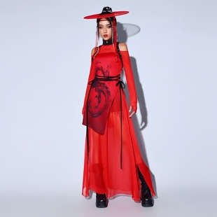 中国风爵士演出服新款打鼓舞红色女团风套装舞台装打歌服古风舞蹈