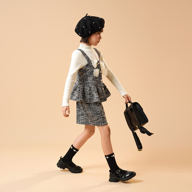 女童套装2025秋装新款学院风洋气小女孩背心半身裙小香风两件套