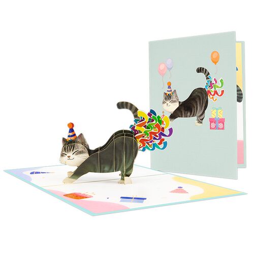 彩虹屁猫咪立体贺卡生日3D卡片中秋节创意可爱搞怪男女朋友闺蜜