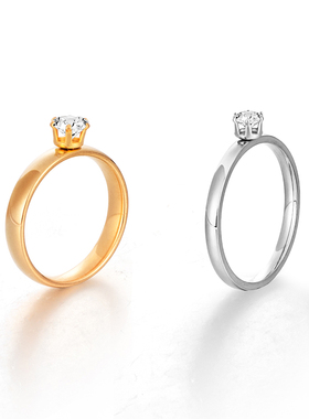 潮流时尚爆款锆石不锈钢戒指钻戒单钻钛钢饰品男女简约情侣对戒